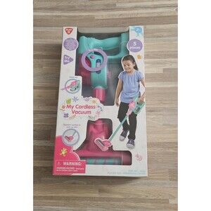 Kids Toy Vacuum Pink Green Realistic Suction Cleaning Ages 3+ Batteries Included